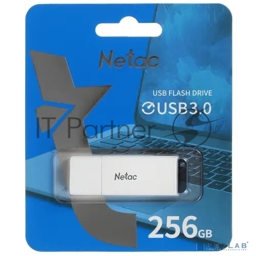 Флешка USB Netac U185 (NT03U185N-256G-30WH), 256Gb, USB 3.0, R/W 100/25, белый/серый