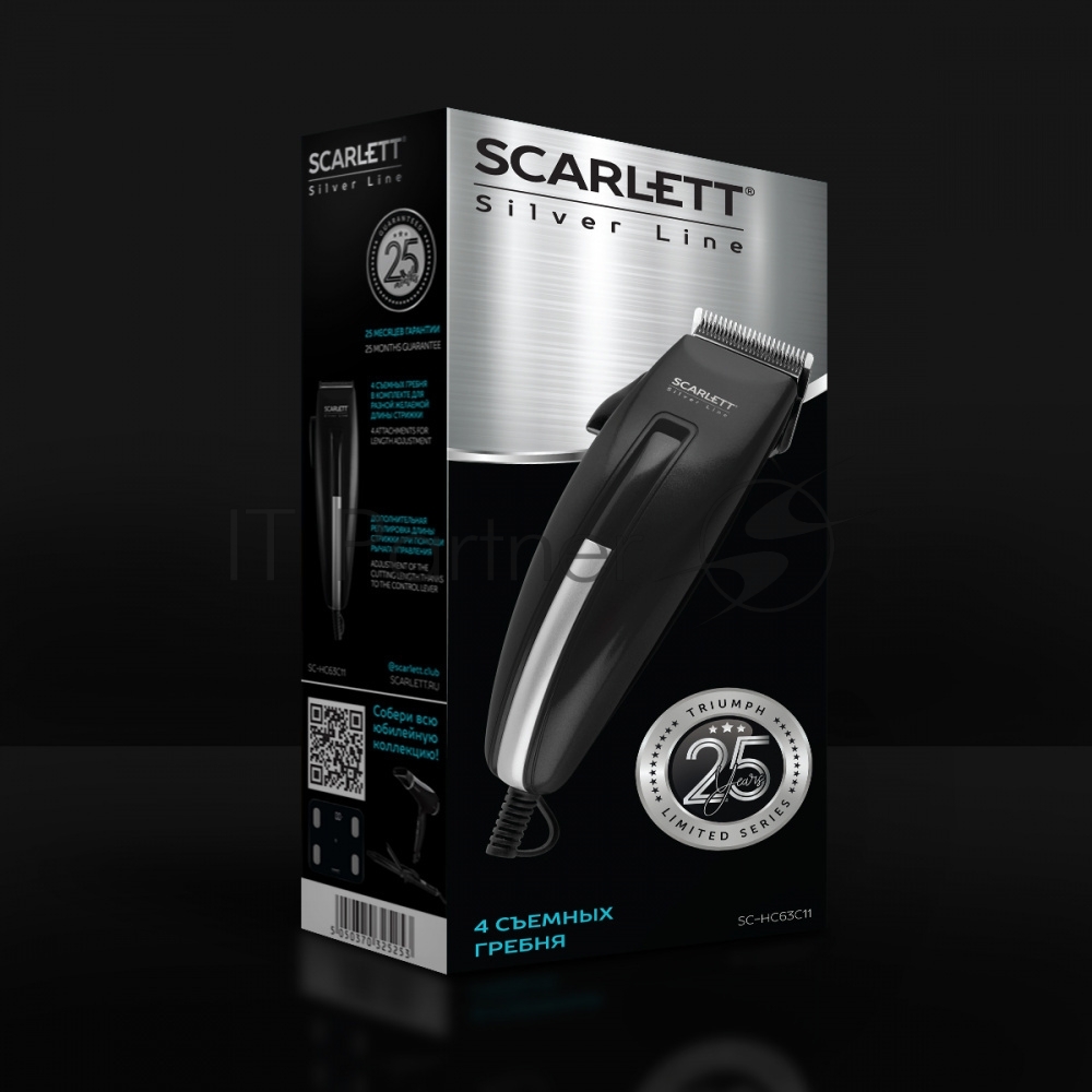 Машинка для стрижки волос Scarlett SC-HC63C11 (Silver Line)Мощность, Вт: 15; Насадки: 4 съемных гребня на 3, 6, 9, 12 мм; Питание: Сеть; Материал лезвия: нержавеющая сталь; Длина стрижки, мм: 3-12; Щетка для чистки машинки: Да; Масленка для машинки: Да; Удобная петелька для подвешивания: Да; Длина электрошнура, м: 1.7; Черный;