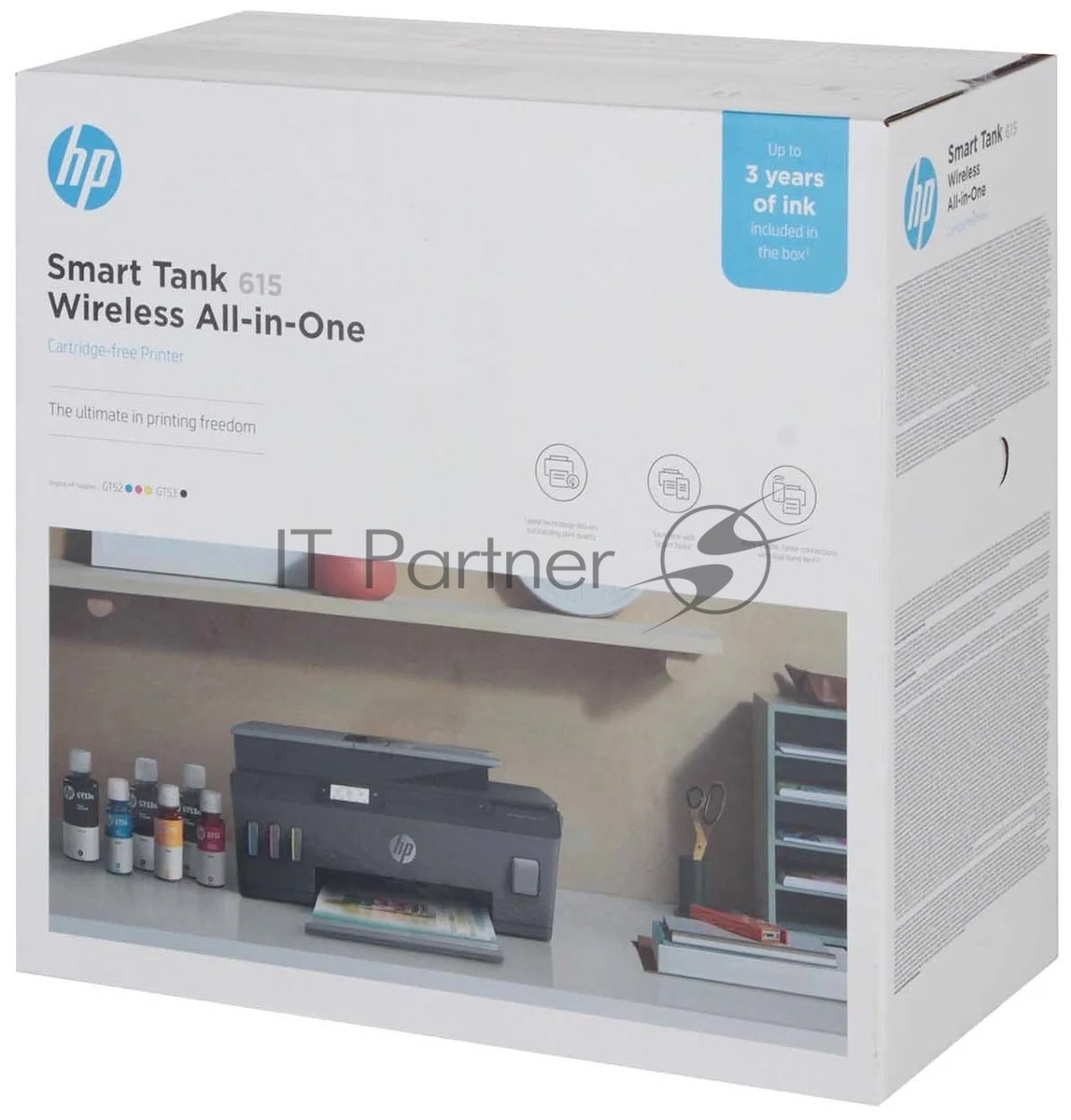 МФУ струйное HP Smart Tank 615 AiO (Y0F71A), A4, цветной, печ. до 22 стр/мин. (ч/б) до 16 стр/мин. (цвет), скан. до 5 стр/мин. (ч/б) 3 стр/мин. (цвет), 1200 x 1200 dpi (ч/б печать, скан.) 1200 x 4800 dpi (печать цвет), USB, Wi-Fi, BlueTooth, Air Print, Mopria