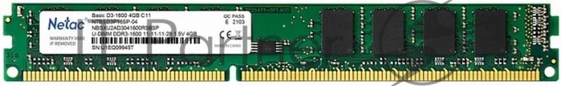 Оперативная память NETAC Basic, DDR3, 4GB (1x4GB), 1600MHz, CL11, DIMM