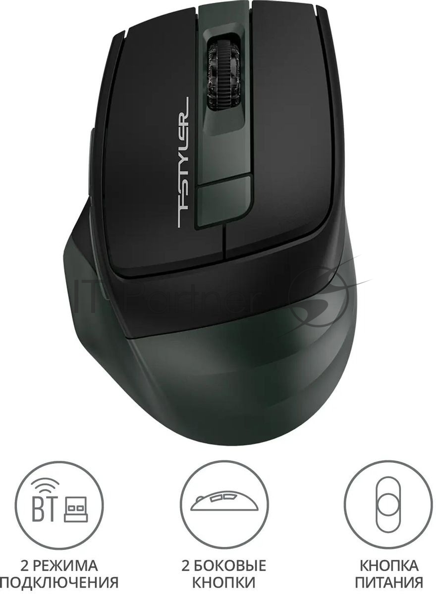 Мышь беспроводная A4Tech Fstyler FB35 зеленый/черный, 2000 dpi, радиоканал, Bluetooth, USB, кнопки - 6
