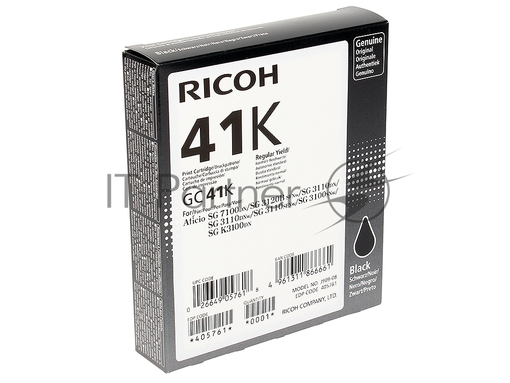 Картридж гелевый для RICOH Aficio 3110DN/ 3110DNw/3100SNw/3110SFNw/7100DN black (405761/type GC 41K) 2.5К