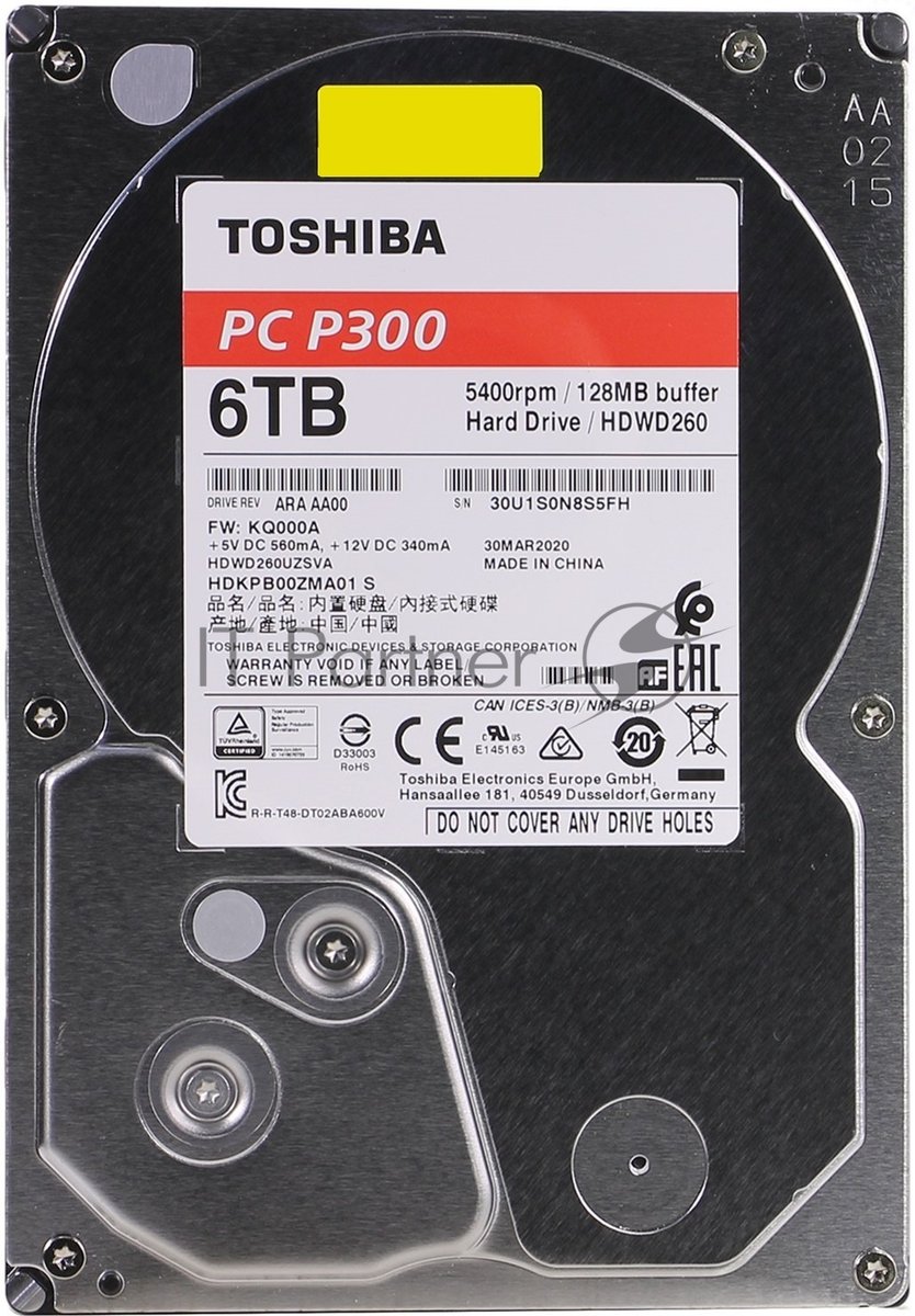 Жесткий диск Toshiba SATA-III 6Tb HDWD260UZSVA P300 (5400rpm) 128Mb 3.5"