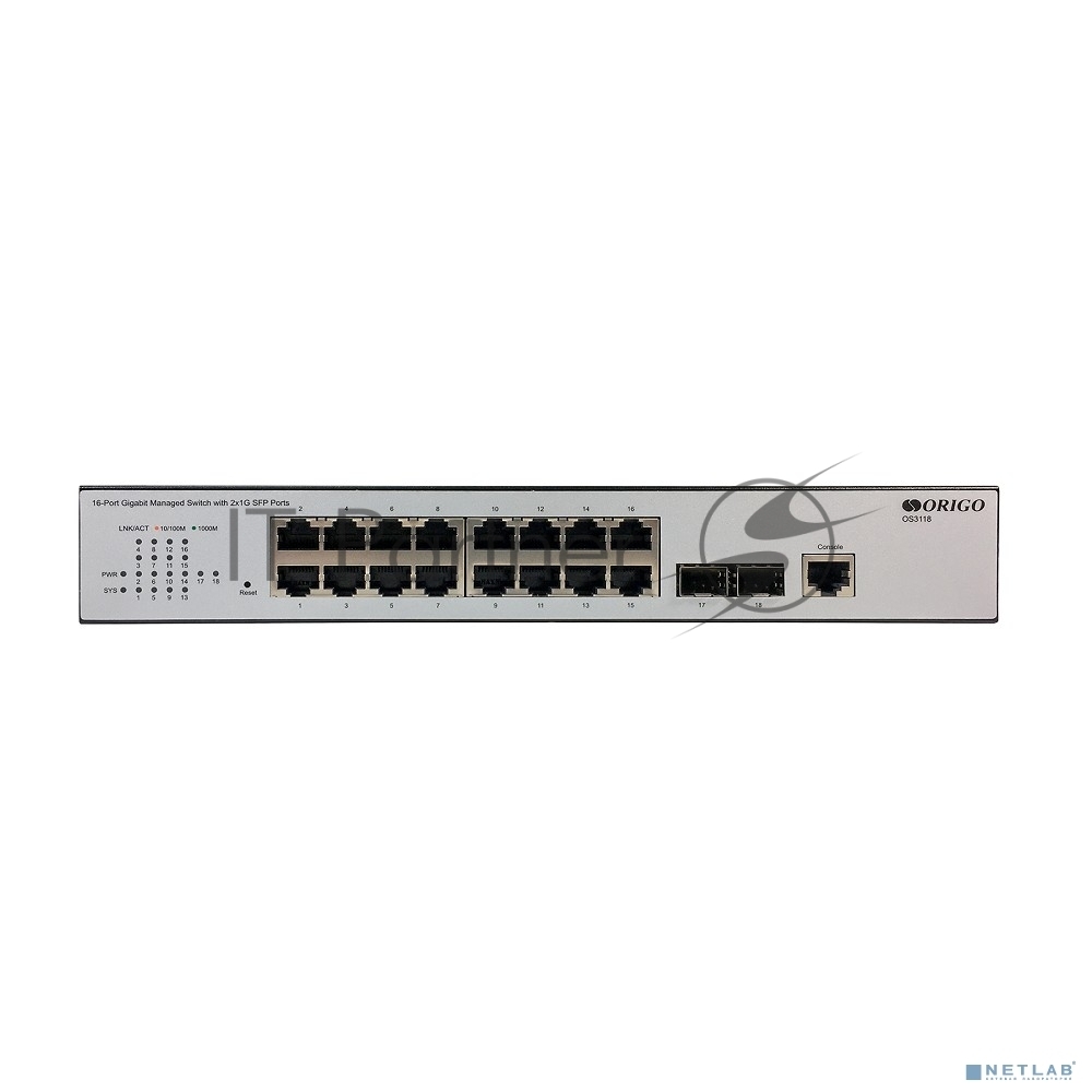 Коммутатор ORIGO Управляемый L2 коммутатор, 16x1000Base-T, 2x1000Base-X SFP, консольный порт RJ-45, комплект для установки в 19" стойку