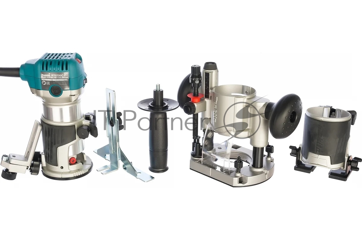 Фрезеры Makita RT0700CX2 Фрезер кромочный,710Вт,10000-30000об\м,цанга-6-8мм,1.8кг,сум,прям направляющая,погруж и накл подошвы