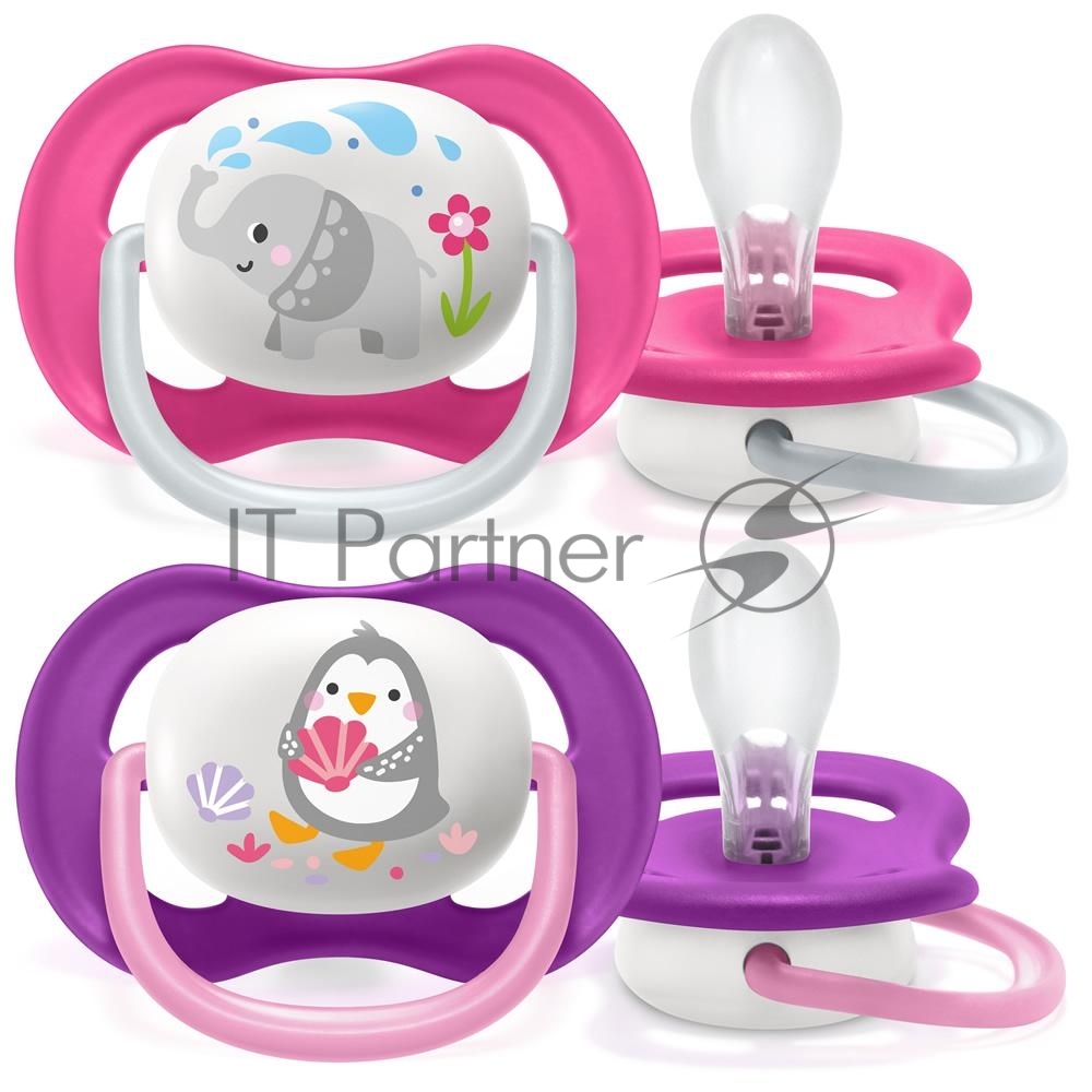 Соска-пустышка Philips Avent SCF080/08 Слон/Пингвин, 6-18 мес, 2 шт, для девочек