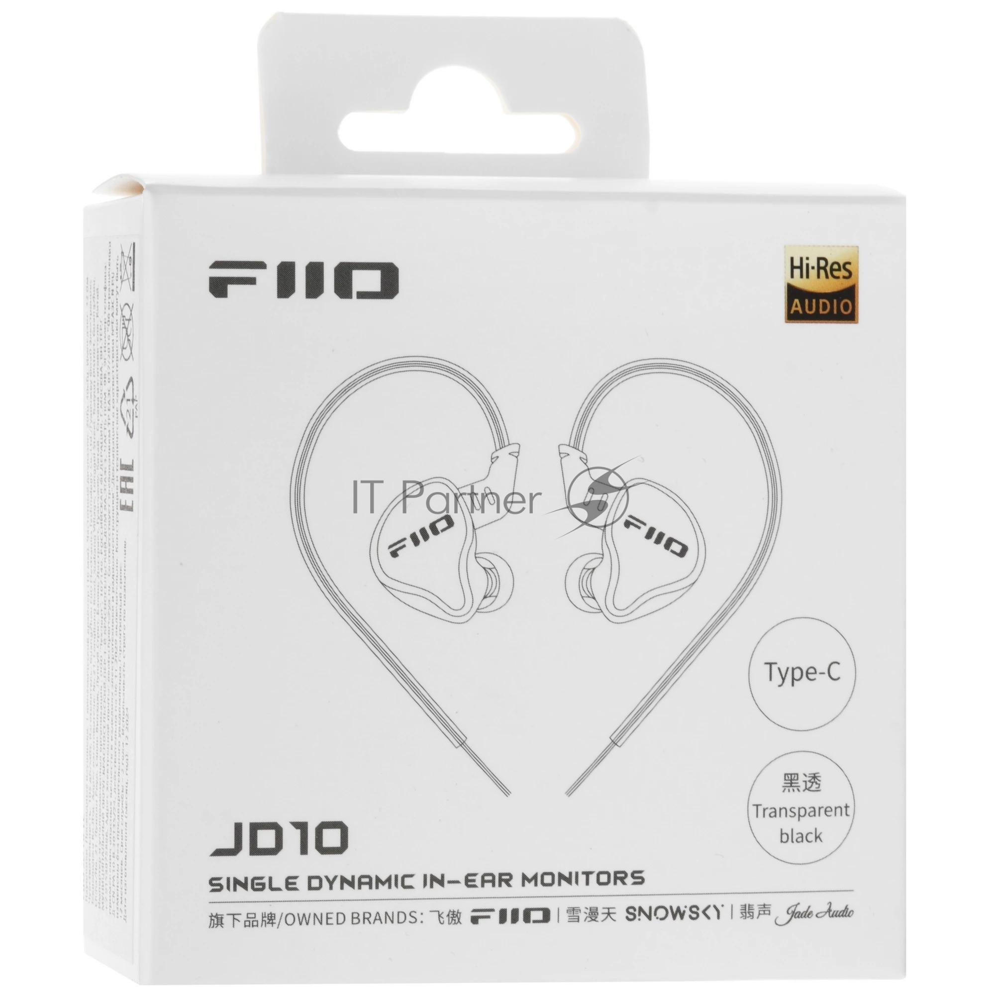 Гарнитура внутриканальные Fiio JD10 Type C 1.2м прозрачный/черный проводные крепление за ухом (80004221)