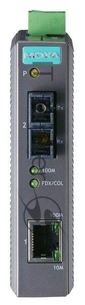 Промышленный конвертер MOXA Ethernet 10/100BaseTX в 100BaseFX (многомодовое оптоволокно, разъем ST, 1300 нм), в пластиковом корпусе, -10...+60С
