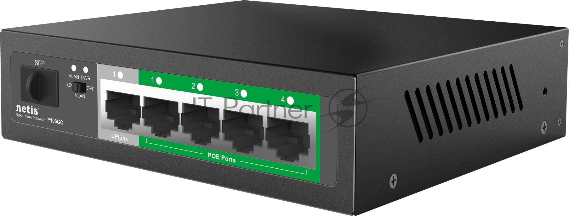 Коммутатор Netis P106GC, 4×1 Гбит/с PoE + 1×1 Гбит/с + 1×1 Гбит/с SFP, неуправляемый