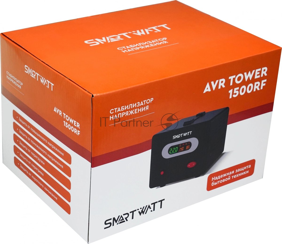 Напольный стабилизатор напряжения SMARTWATT AVR TOWER 1500RF (140W - 260W, 1500VA, 1.5 кВт, 50-60 Гц, розеток - 2, LED-д