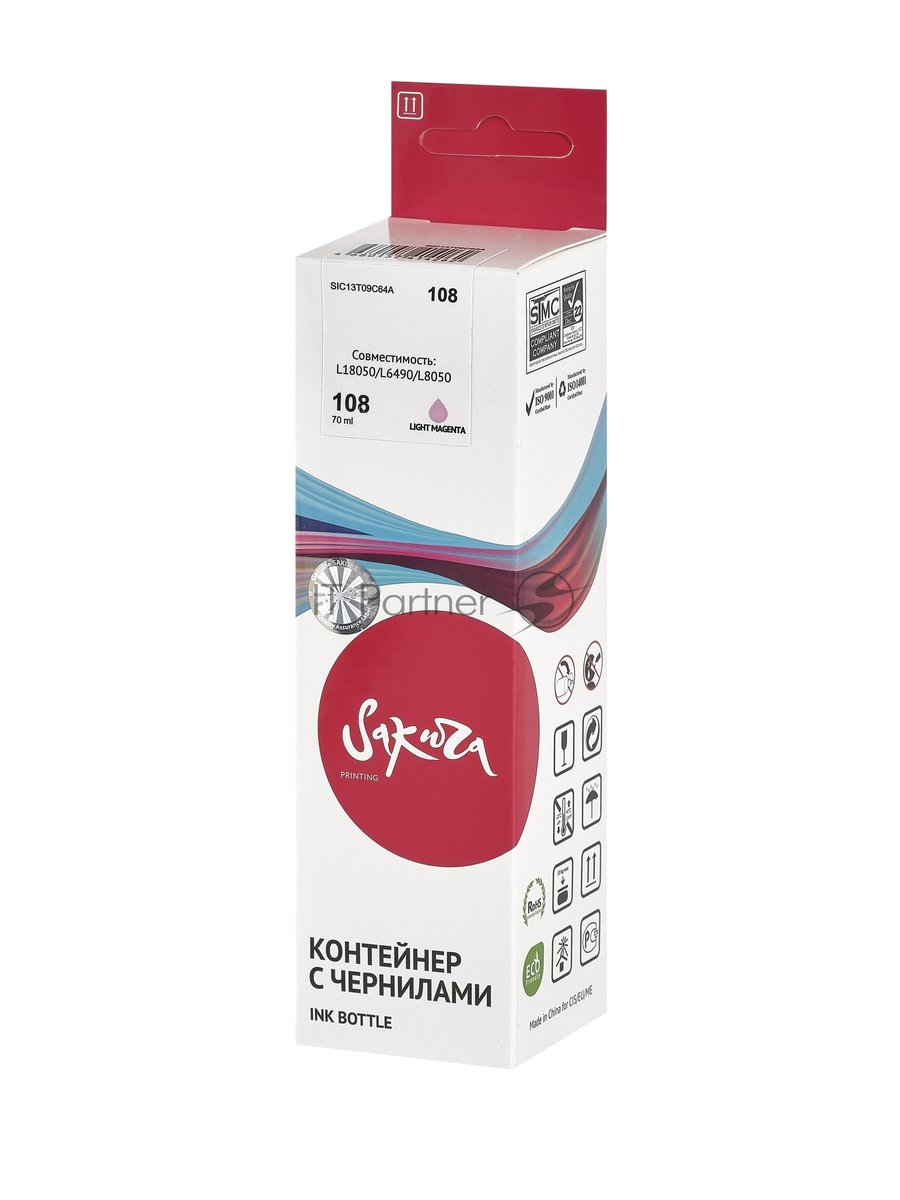 Контейнер с чернилами Sakura C13T09C64A (108 LM) для Epson, светло-пурпурный, 70 мл.