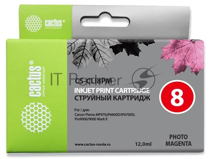 Картридж струйный Cactus CS-CLI8PM CLI-8PM светло-пурпурный (12мл) для Canon Pixma iP6600/iP6600d/iP6700/iP6700d/MP960/MP970/PRO 9000 с чипом