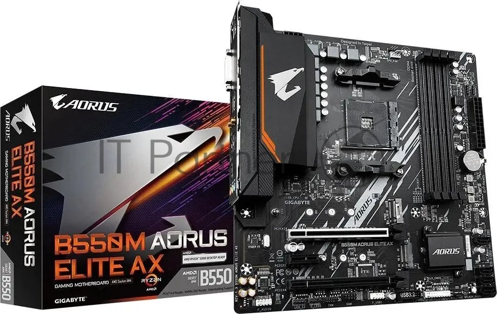 Материнская плата GIGABYTE B550M AORUS ELITE AX, AM4, AMD B550, 4xDDR4, 4xSATA, 2xM.2, 1xPCIe 4.0 x16, DVI-D, HDMI, 1x1Gb LAN, 3x3.5 мм, 7.1, microATX
