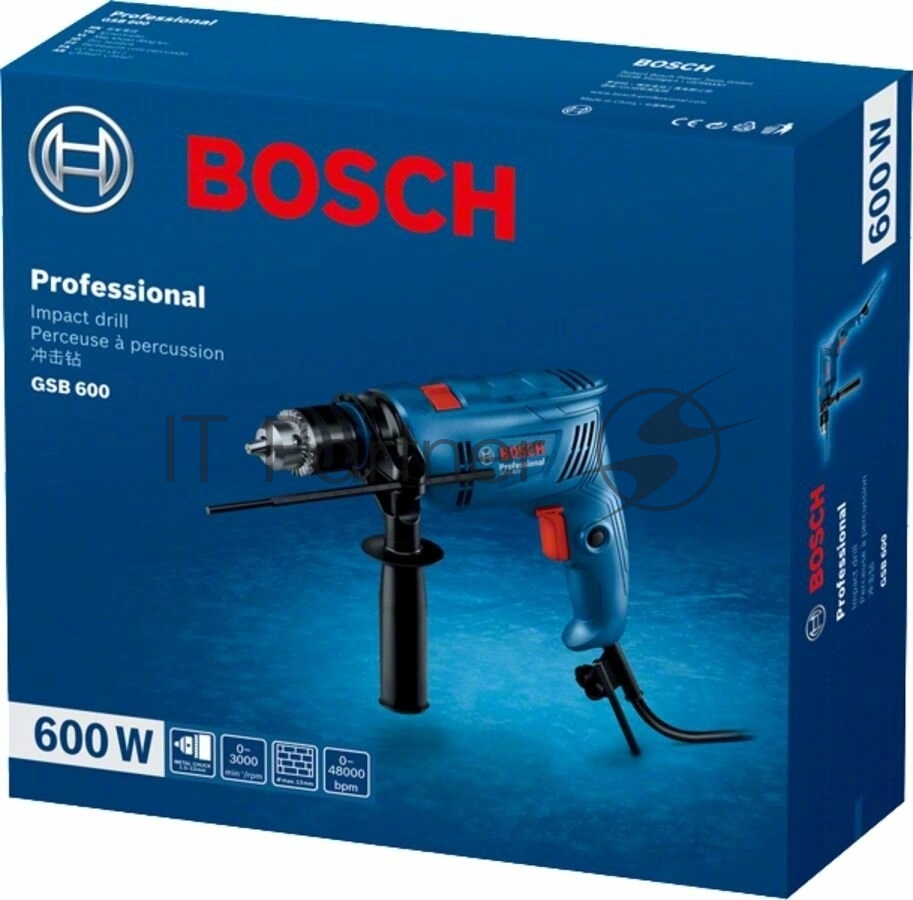Дрель-шуруповерт Bosch GSB 600, 600 Вт, 1,5 Нм, щеточный, ударная