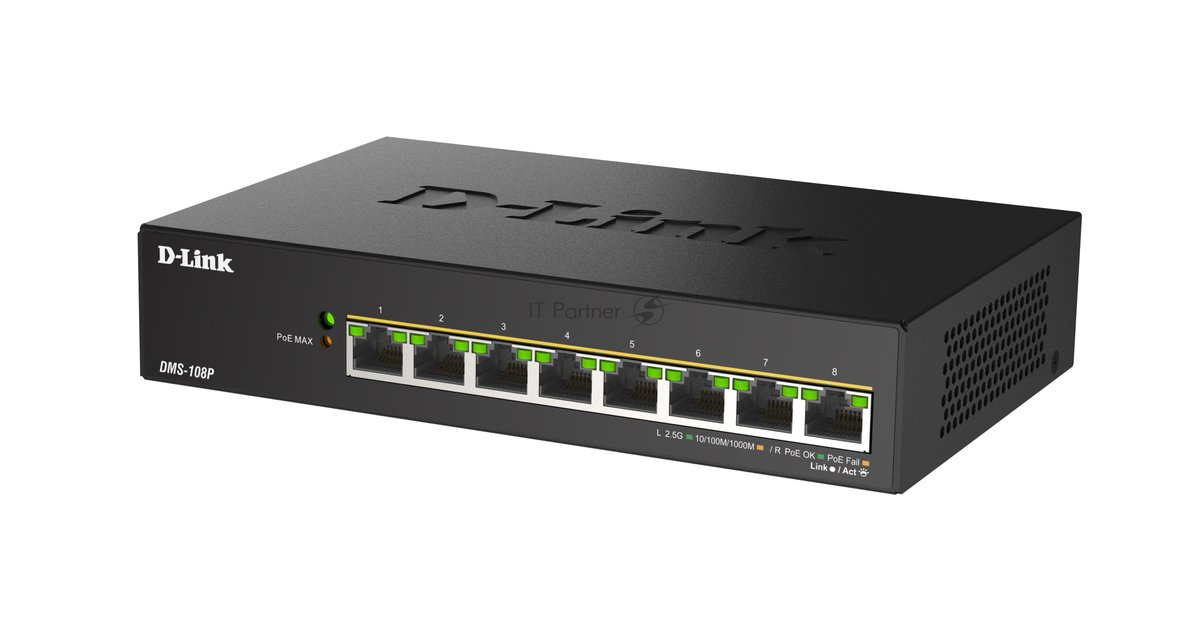 Коммутатор D-Link DMS-108P/A1A, 8×2.5 Гбит/с, неуправляемый