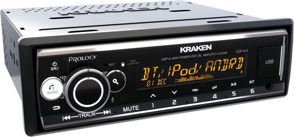Автомагнитола Prology CDP-8.3 KRAKEN, 1 DIN, Bluetooth, USB Type-A, AUX, пульт ДУ