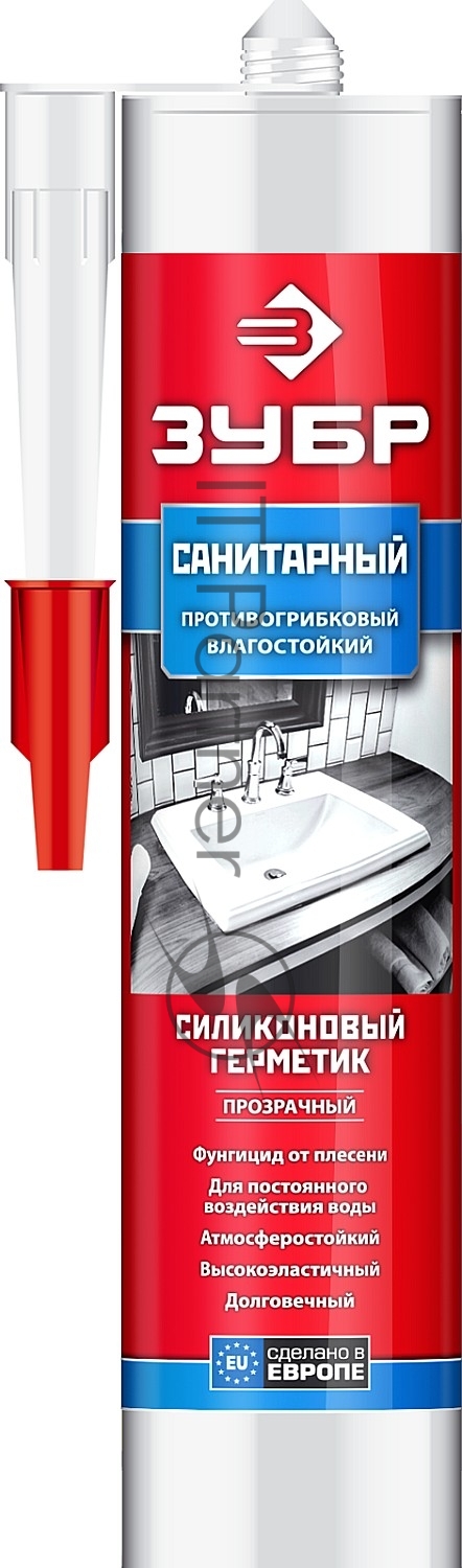 Герметик силиконовый ЗУБР прозрачный, санитарный, для помещений с повышенной влажностью, 280мл [41235-2]