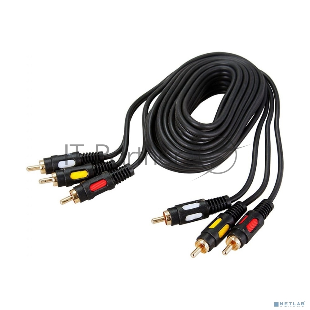 Шнур Rexant 3 RCA - 3 RCA, длина 5 м етров, черный (GOLD)