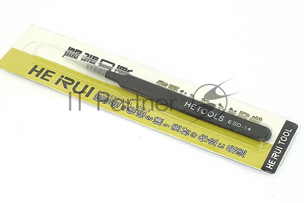 Пинцет HETOOLS ESD-14 прямой, черный 120 мм