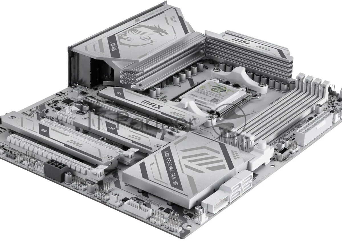 Материнская плата MSI MAG X870E GAMING PLUS MAX WIFI, AM5, AMD X870E, 4xDDR5 (до 256 ГБ), 4xSATA, 3xM.2 (1xPCIe 5.0, 2xPCIe 4.0), 1xPCIe 5.0 x16, 1xPCIe 4.0 x16, 1xPCIe 3.0 x16, 1xPCIe x1, 1xHDMI, 1x5Gb LAN, Wi-Fi 7, Bluetooth 5.4, 1xUSB-C 40Gbps (USB4), 1xUSB-C 20Gbps, 2xUSB-A 10Gbps, 2xUSB-A 5Gbps, 4xUSB-A 2.0, 3x3.5 мм + S/PDIF оптический, 7.1, белый, ATX