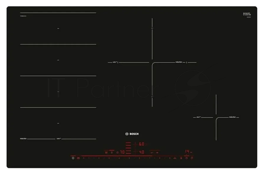 Индукционная варочная поверхность Bosch PXE801DC1E, 4 конфорки, с зоной расширения, стеклокерамика, 7400 Вт
