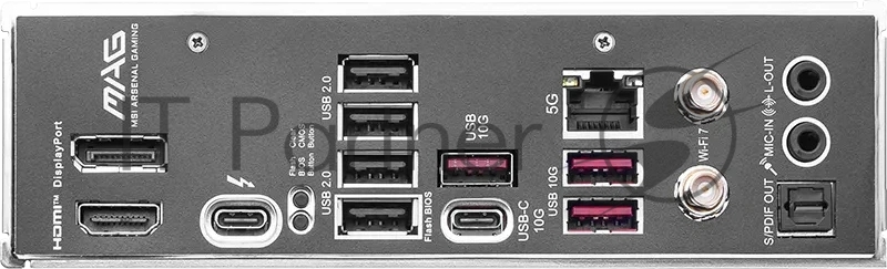 Материнская плата MSI MAG B860M MORTAR WIFI, LGA 1851, Intel B860, 4xDDR5 (до 256 ГБ), 4xSATA, 3xM.2 (1xPCIe 5.0, 2xPCIe 4.0), 1xPCIe 5.0 x16, 1xPCIe 4.0 x4, 1xHDMI, 1xDP, 1x5Gb LAN, Wi-Fi 7, Bluetooth 5.4, 1xUSB-C 40Gbps (Thunderbolt 4), 1xUSB-C 10Gbps, 3xUSB-A 10Gbps, 4xUSB-A 2.0, 3x3.5 мм + S/PDIF оптический, 7.1, чёрный, mATX