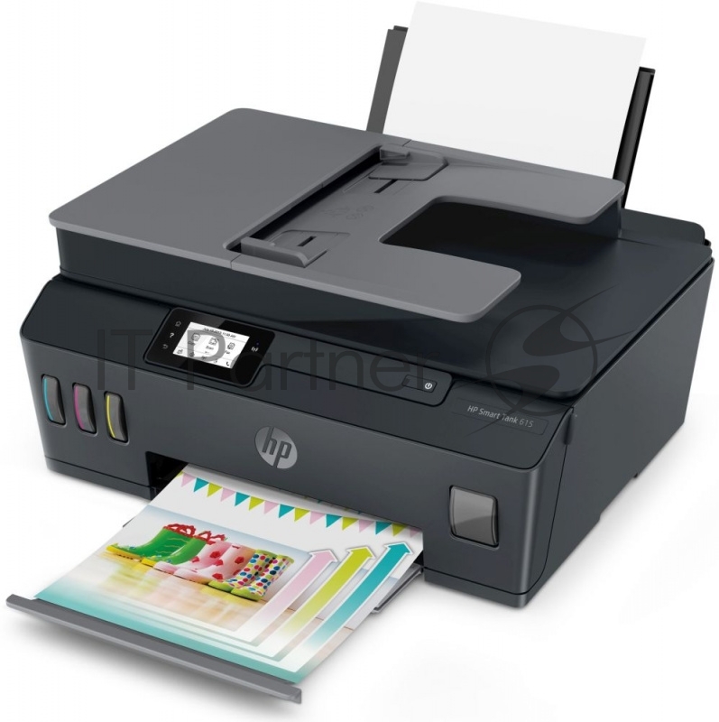 МФУ струйное HP Smart Tank 615 AiO (Y0F71A), A4, цветной, печ. до 22 стр/мин. (ч/б) до 16 стр/мин. (цвет), скан. до 5 стр/мин. (ч/б) 3 стр/мин. (цвет), 1200 x 1200 dpi (ч/б печать, скан.) 1200 x 4800 dpi (печать цвет), USB, Wi-Fi, BlueTooth, Air Print, Mopria
