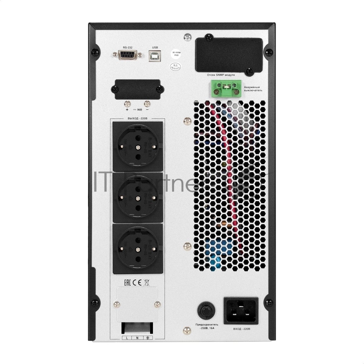 Источник бесперебойного питания On-line ExeGate PowerExpert TL-3000.72V.LCD.AVR.3SH.USB.RS232.SNMP 3000VA/3000W, On-Line, PF=1, LCD, 3*Schuko, RS232, USB, SNMP-slot, встроенные батареи 12V 7.2Ah - 6шт, возможность подключения до 4 внешних батарейных блоков 72В, Tower, металлический корпус, черный
