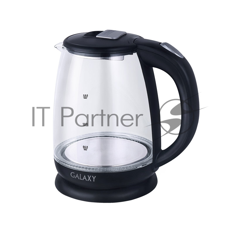 Чайник электрический Galaxy Line GL 0554, черный, стекло, 2000 Вт, 1,8 л, LED-подсветка, шкала уровня воды, корпус из термостойкого стекла