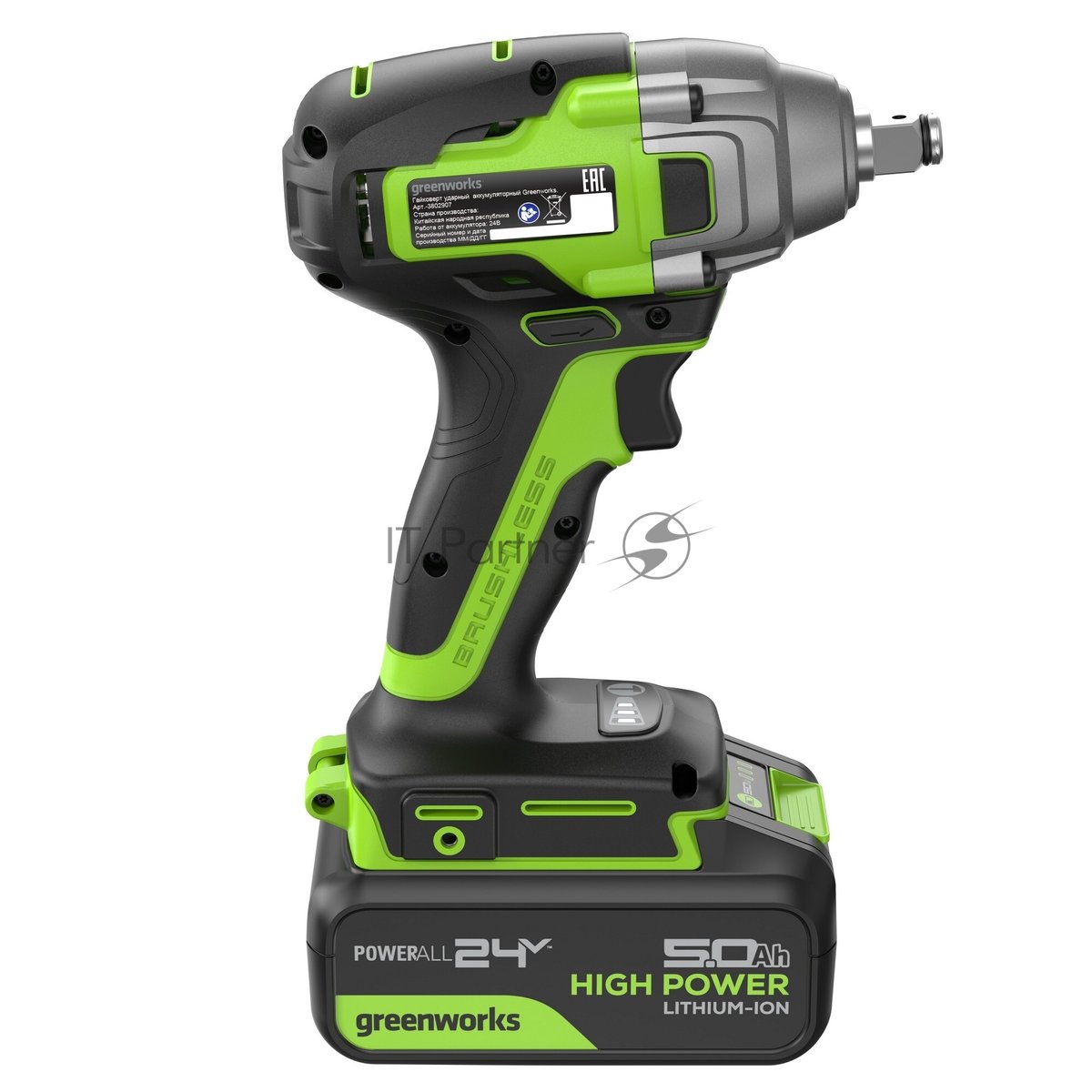 Гайковерт Greenworks GD24IW400 аккум. патрон:квад.1/2" (3802907CUG)
