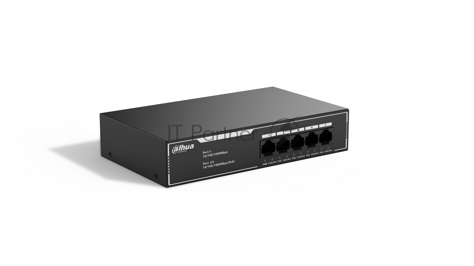 DAHUA DH-SG1005LP 5-портовый гигабитный неуправляемый коммутатор c PoE, 4xRJ45 1Gb PoE, 1xRJ45 1Gb uplink, суммарно 36Вт, коммутация 10 Гбит/с, MAC-таблица 2K, металл