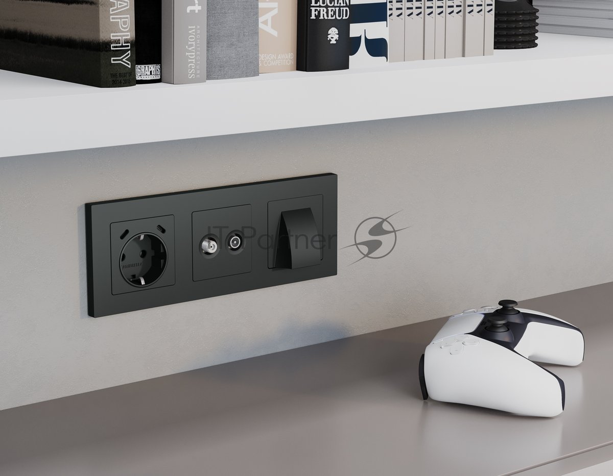 Комплект механизма электрической розетки 2USB С+C 20W с/з на винтовых зажимах 16A-250V ALFA Графит мягкое касание QUANT (AP9105, VM165) MA910510
