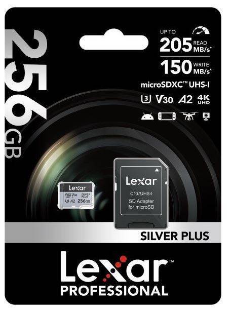 LMSSIPL256G-BNANG Флеш карта microSD 256GB Lexar Professional SILVER PLUS microSDXC UHS-I U3 V30 A2, 205/150 Mb/s  (SD  а