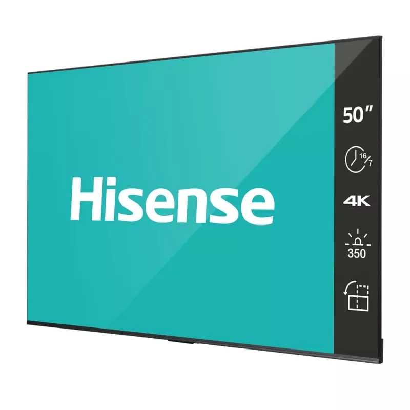 Информационный дисплей Hisense 50" Digital Signage (16x7), 350 nit, 4K, DLED, 16/7, RAM 2GB, ROM 16GB, Android 9, Landscape & Portrait 50DP30FE