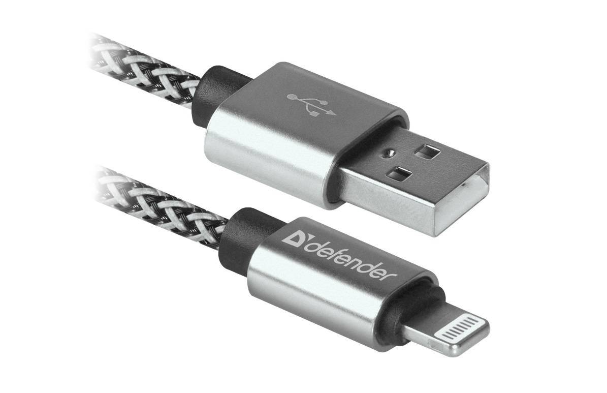 Defender USB кабель ACH01-03T PRO USB2.0 Белый, AM-LightningM, 1m, 2.1A (87809)