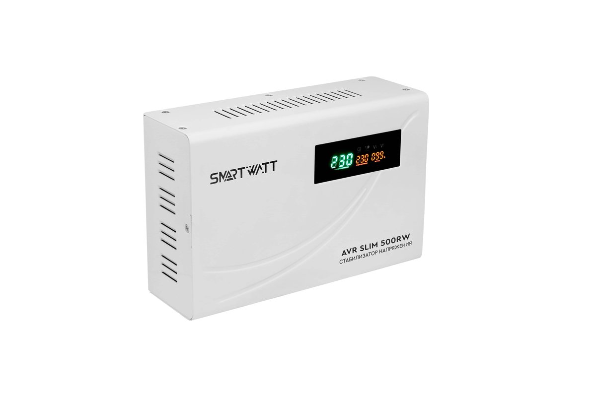 Настенный, стабилизатор напряжения SMARTWATT AVR SLIM 500RW (100W - 260W, 500VA, 0.5 кВт, 50 Гц, розеток — 1, LED-диспле