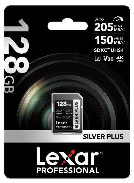 LSDSIPL128G-BNNNG Флеш карта SD 128GB Lexar Professional SILVER PLUS SDXC UHS-I U3 V30 C10, 205/150 Mb/s