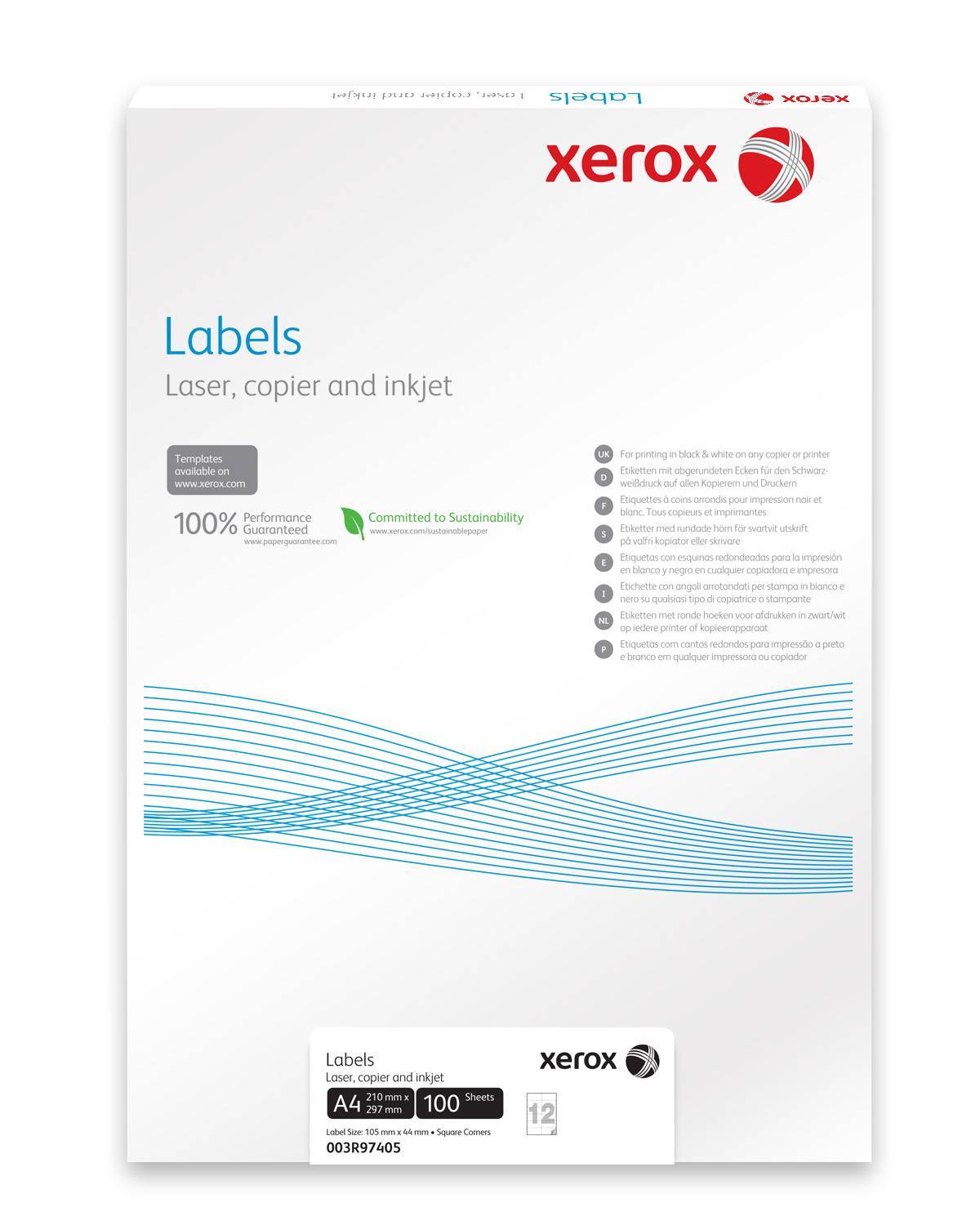 Наклейки Laser/Copier XEROX А4:14, 100 листов (105x42,3мм) Прямоугольные края (003R97455)
