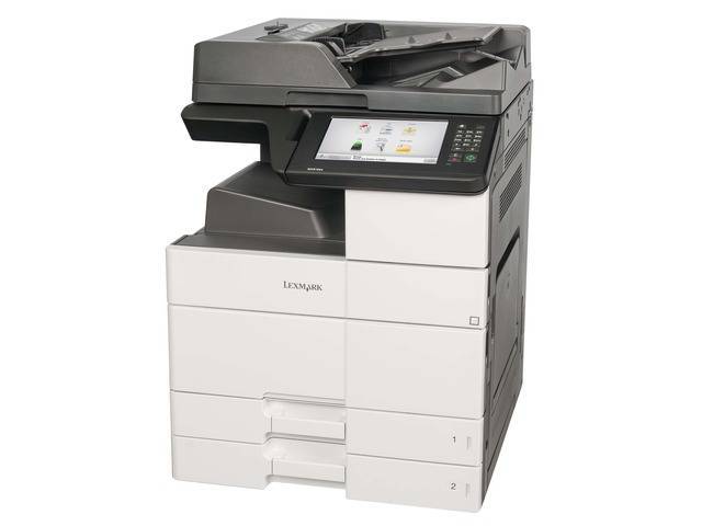 МФУ Lexmark MX910de (26Z0200) монохромное лазерное А3, печать 45 стр./мин, 1200 x 1200 dpi, цвет.сканер 80/80 (цвет/моно) стр./мин., 600 x 600 dpi, DADF на 100л. (CIS / CCD Hybrid), 800 МГц, 1024 Мб (3072 Мб макс), HDD, копир, факс, дуплекс, лоток 1150 л. (макс 6650 л.), USB/LAN, PCL 5e/6/PS, цветной тач 25 см, до 200000 стр./мес. Вес и размер в упаковке (ВхШхГ): 112 кг (1194 x 762 x 838 мм)
