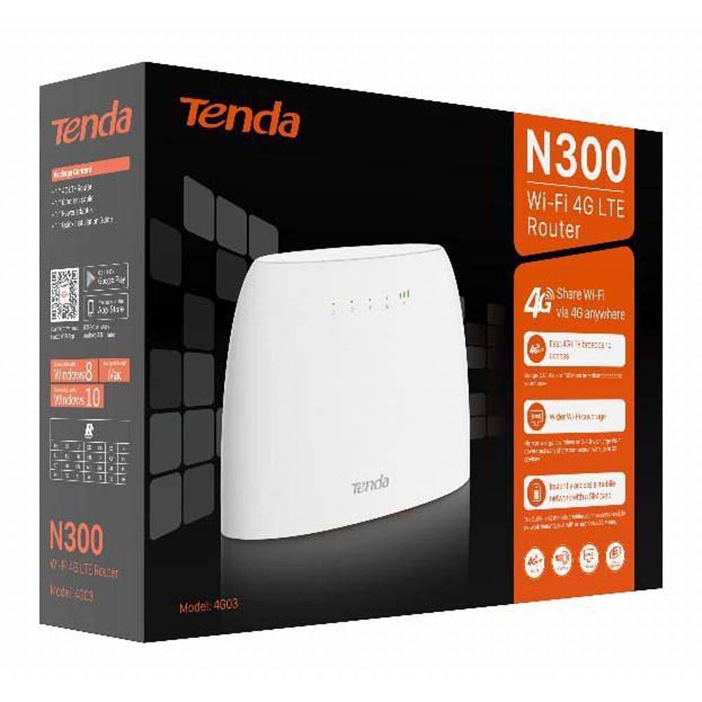 Tenda 4G03 Wi-Fi Роутер N300, 2,4 ГГц до 300 Мбит/с, LTE/3G/4G до 150 Мбит/с, SIM-слот, 4 внутренние антенны