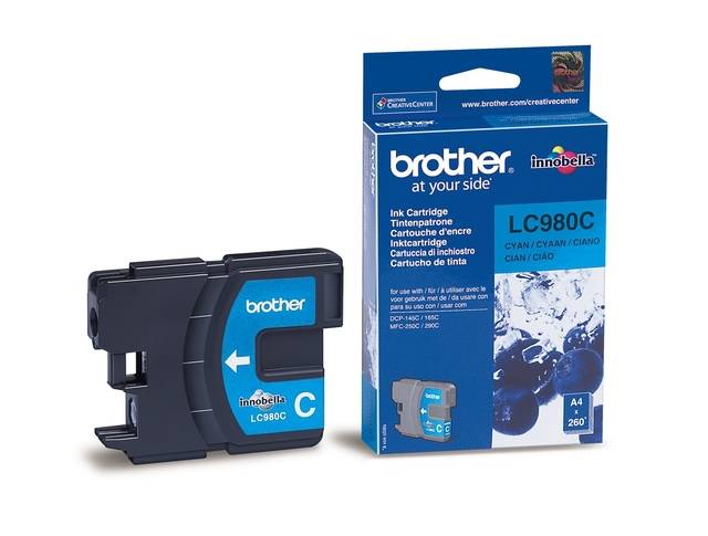 Картридж Brother LC980C DCP-145C/165/195C/375CW, MFC-250C/290C синий (Cyan), 260 стр. (5% зап.)