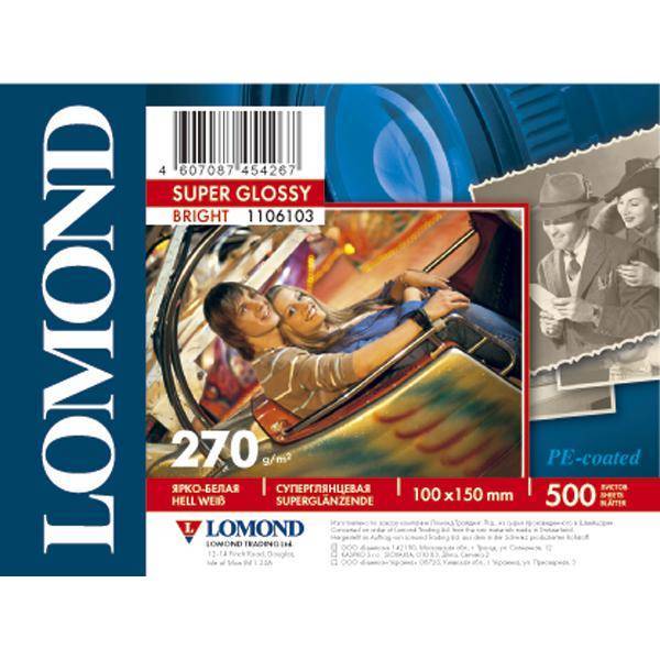Фотобумага LOMOND Односторонняя Супер Глянцевая Bright, 270г/м2, A6(10x15)/500л