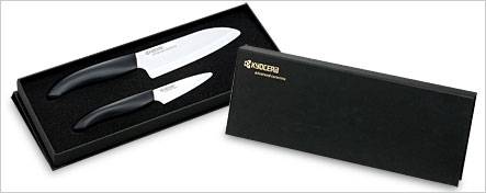 Набор из двух белых керамических ножей с черной ручкой (7,5 см и 14 см), Gift set of FK-140WH and FK-075WH (Black handle