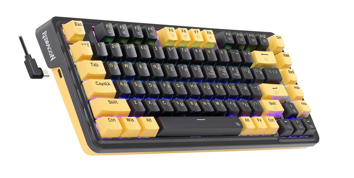 Игровая клавиатура REDRAGON ELF черно-желтая (USB, Redragon+Melt Gold, 82 кл ., RGB)