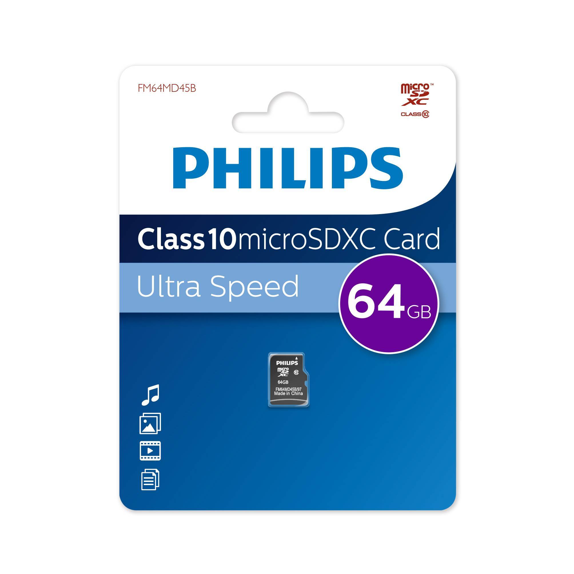 <112785> Карта памяти microSD .64Gb PHILIPS microSDHC Class 10 [FM64MD45B/97]