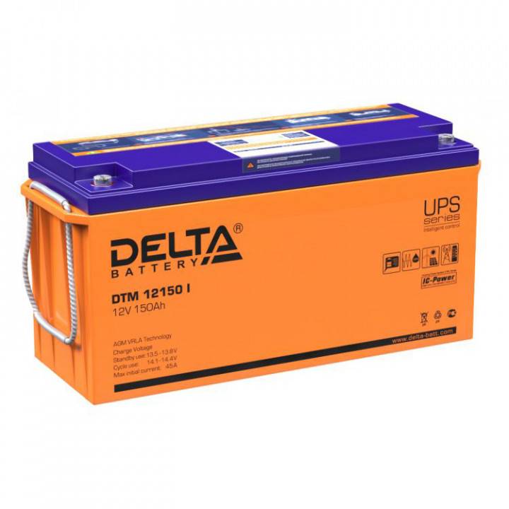 Аккумуляторная батарея Delta DTM 12150 I 12В/150Ач, клемма Болт М8 (484х170х241мм (241мм); 43,2кг; Срок службы 10-12лет;