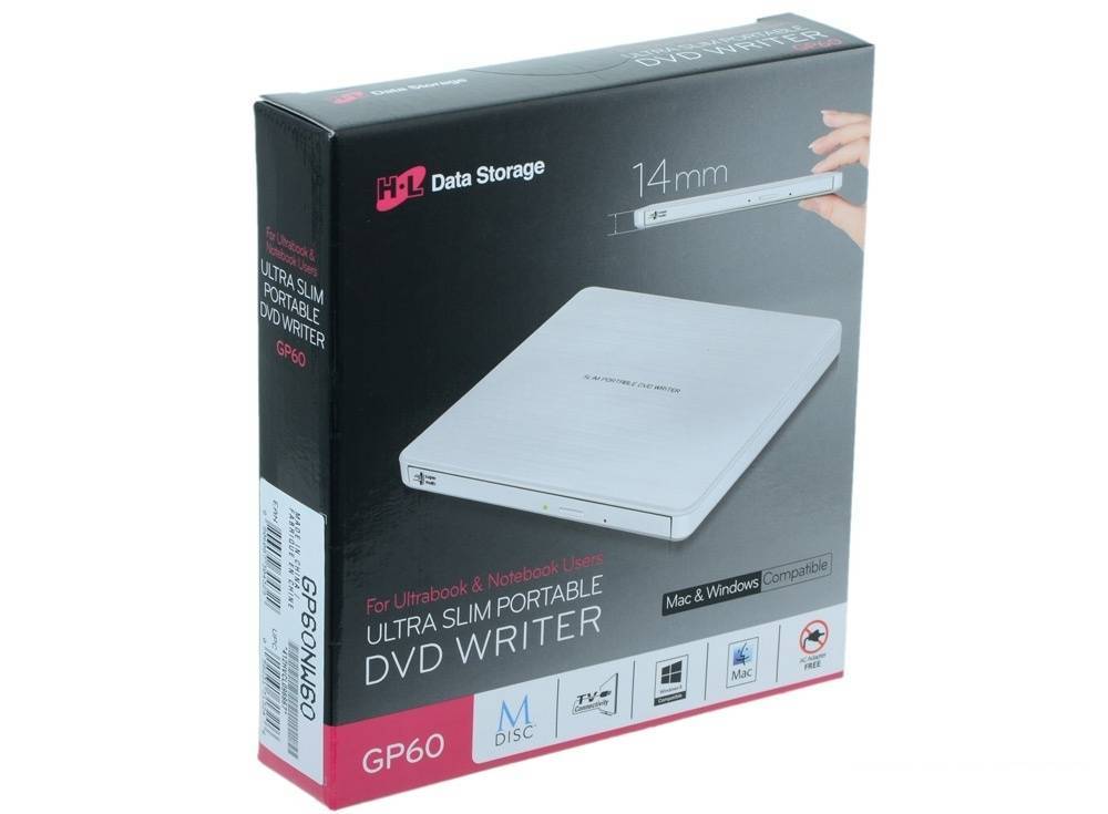 Внешний оптический привод Slim LG GP60NW60 (USB, DVD-RW, белый) RTL
