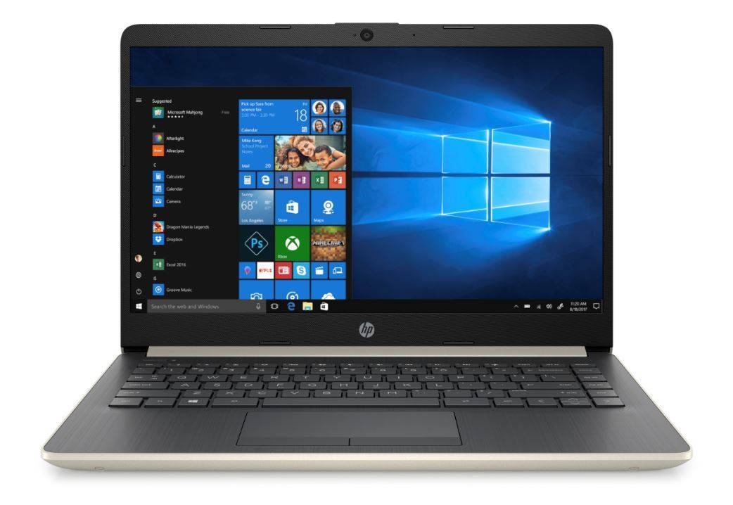 Ноутбук HP14 14-cf0008ur 14" HD, Intel Core i3-7020U, 8Gb, 1Tb + 128Gb SSD, no ODD, AMD R530 2Gb, Win10, золотистый