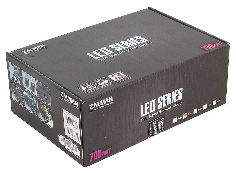 Блок питания Zalman ZM700-LEII <700W, (20+4+4+4) pin, 4x(6+2) pin, 6xSATA, 3xMolex, 12 см, кабель питания, ATX> RTL
