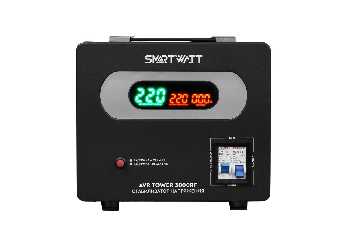 Стабилизатор напряжения Smartwatt AVR TOWER 3000RF 3000 ВА напольный 140-260В LED-дисплей релейный выход 220В±5% клеммная колодка 4512020370007